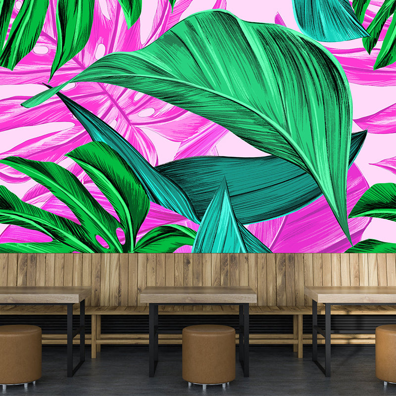 Leaves Pattern Mural for Bathroom Botanical Wall Art Illustration Moisture Resistant