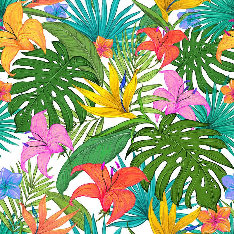 Illustration Ornamental Wall Mural Tropical Botanical Leaves Wall Covering for Dining Room