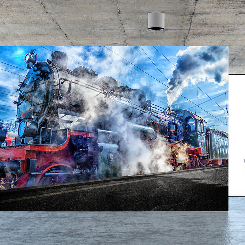 Rivestimento murale decorativo con illustrazione orizzontale del trasporto del treno d'epoca