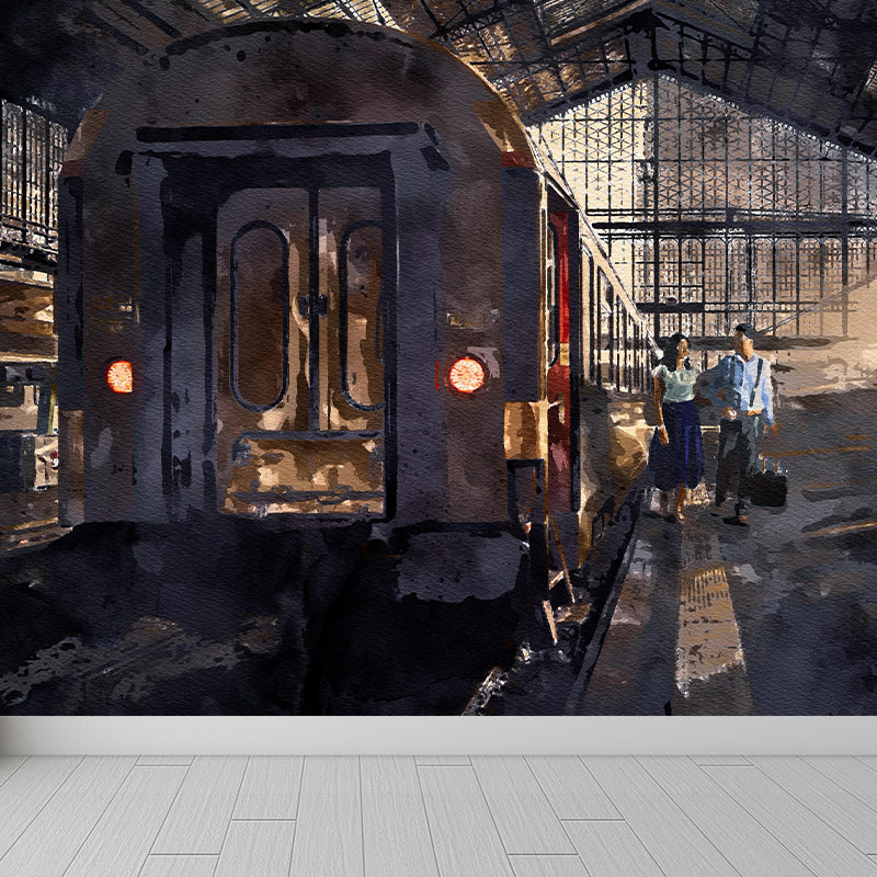 Vintage Train  Transportatin Mural Horizontal Illustration Decorative Wall Covering