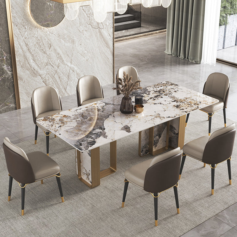 Modern Stone Dinning Room Set Rectangle Double Pedestal Base Dinner Set