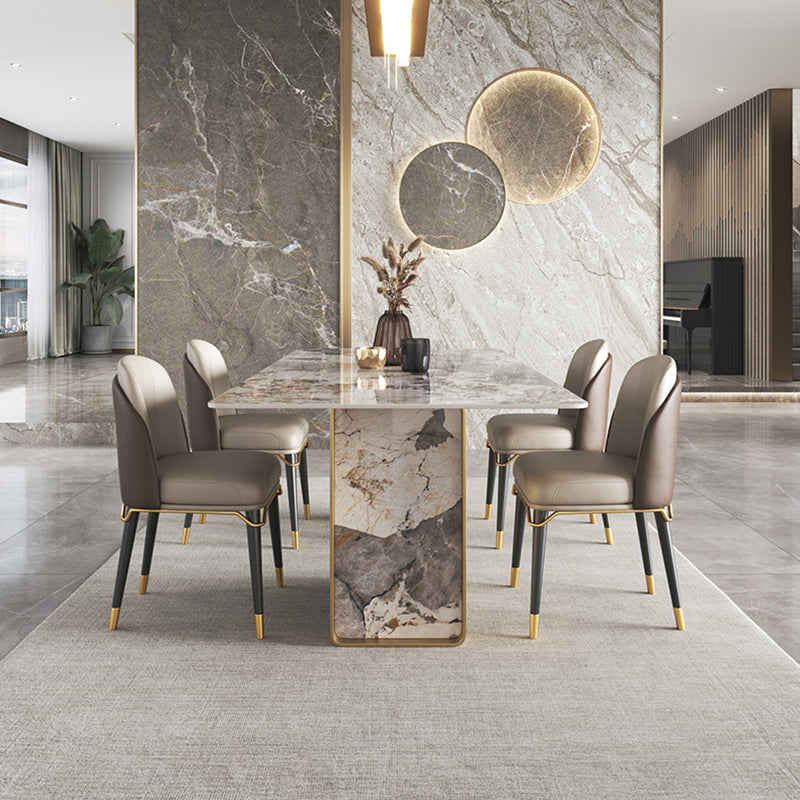 Moderne stenen eetkamer set rechthoek Dubbele voetstuk Base Dinner Set