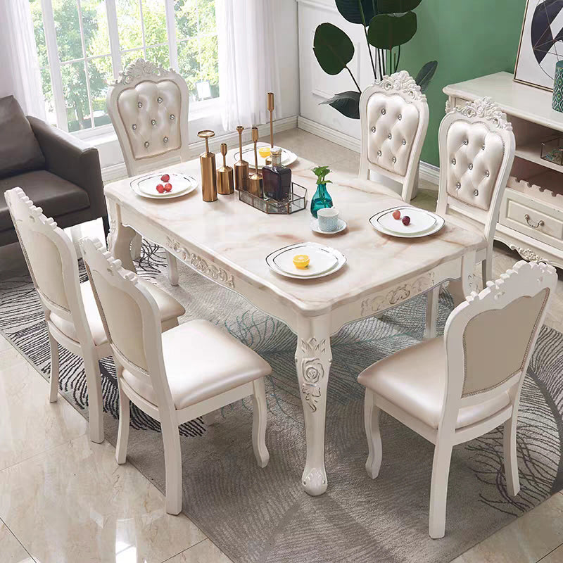 Juego de comedor victoriano Rectángulo de mármol 4 patas Base Base Comedor Juego de mesa