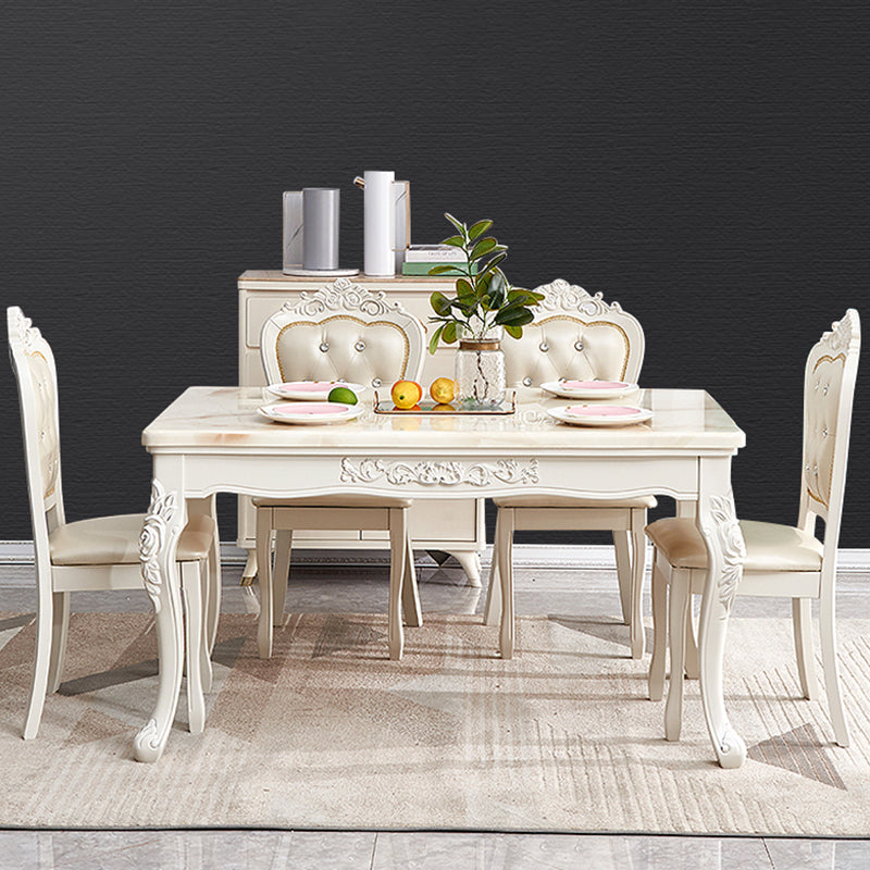 Juego de comedor victoriano Rectángulo de mármol 4 patas Base Base Comedor Juego de mesa