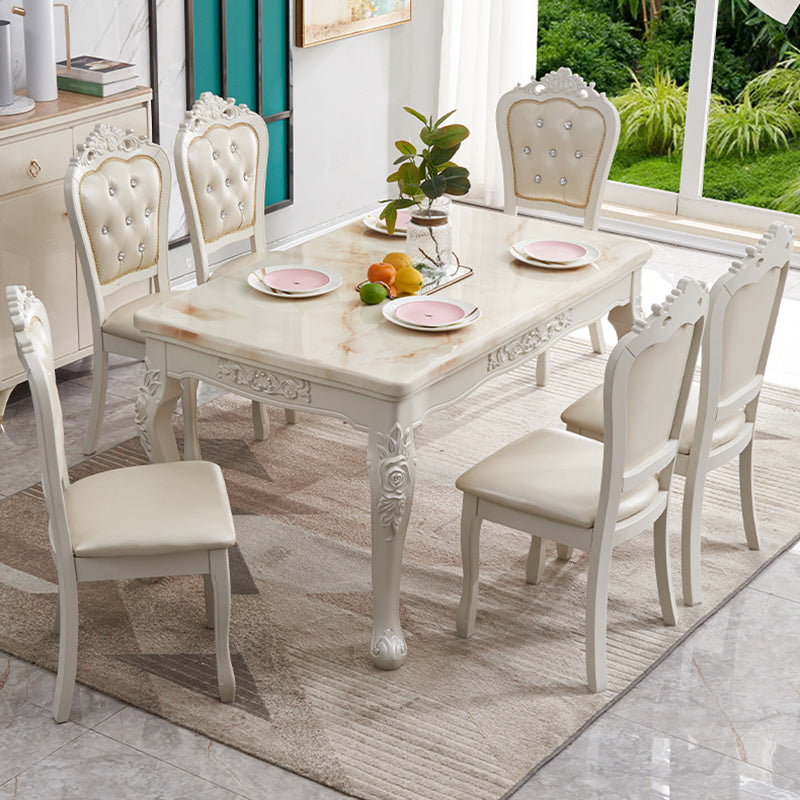 Juego de comedor victoriano Rectángulo de mármol 4 patas Base Base Comedor Juego de mesa