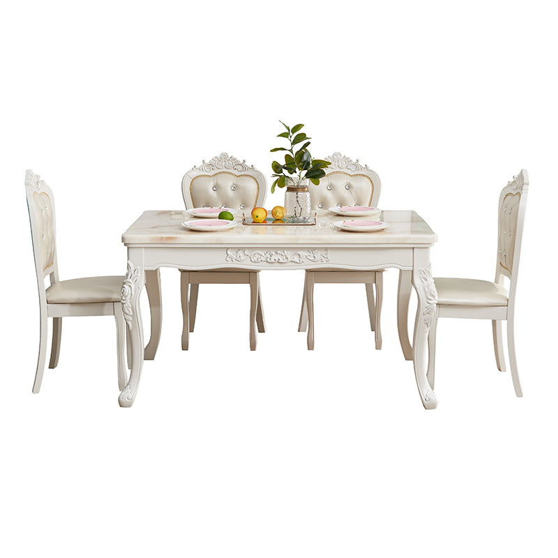 Juego de comedor victoriano Rectángulo de mármol 4 patas Base Base Comedor Juego de mesa
