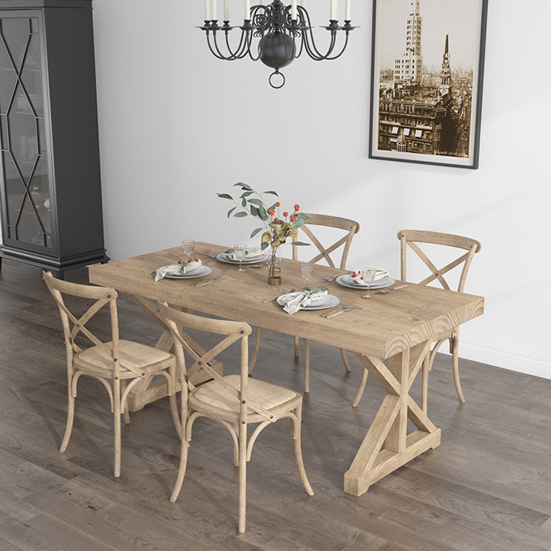 Farmhouse Dining Room Set Wood Trestle Standard Height Table for Dining Room