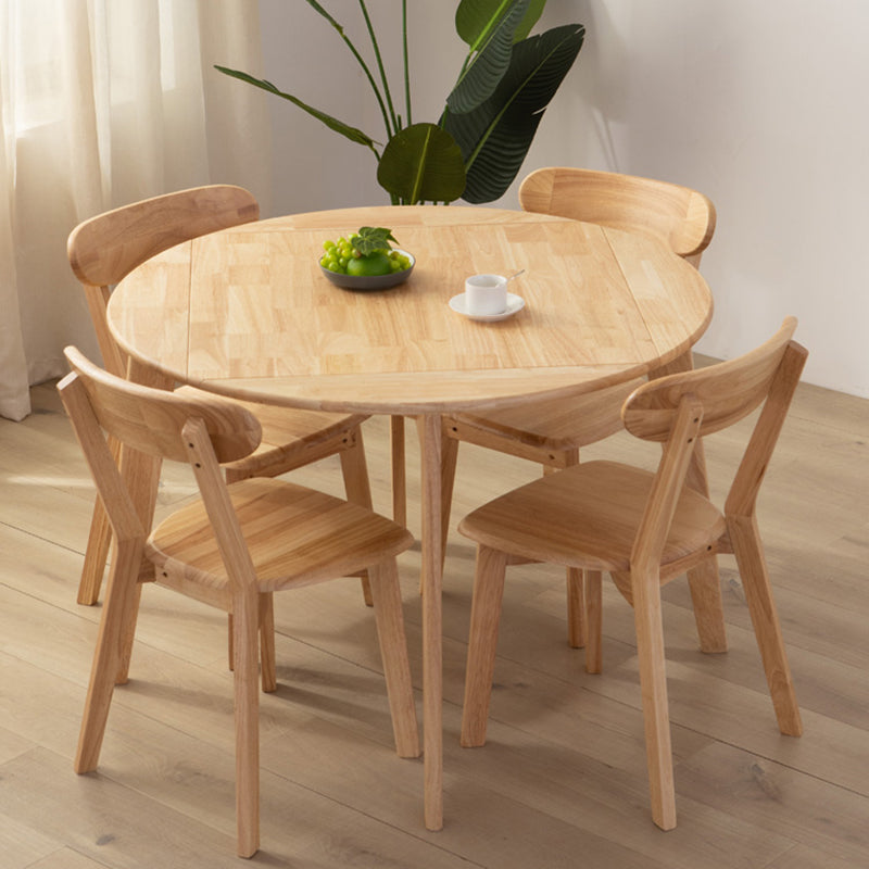 Modern Wood Adjustable Kitchen Dining Set 4 Leg Base Table with Folding Leaf