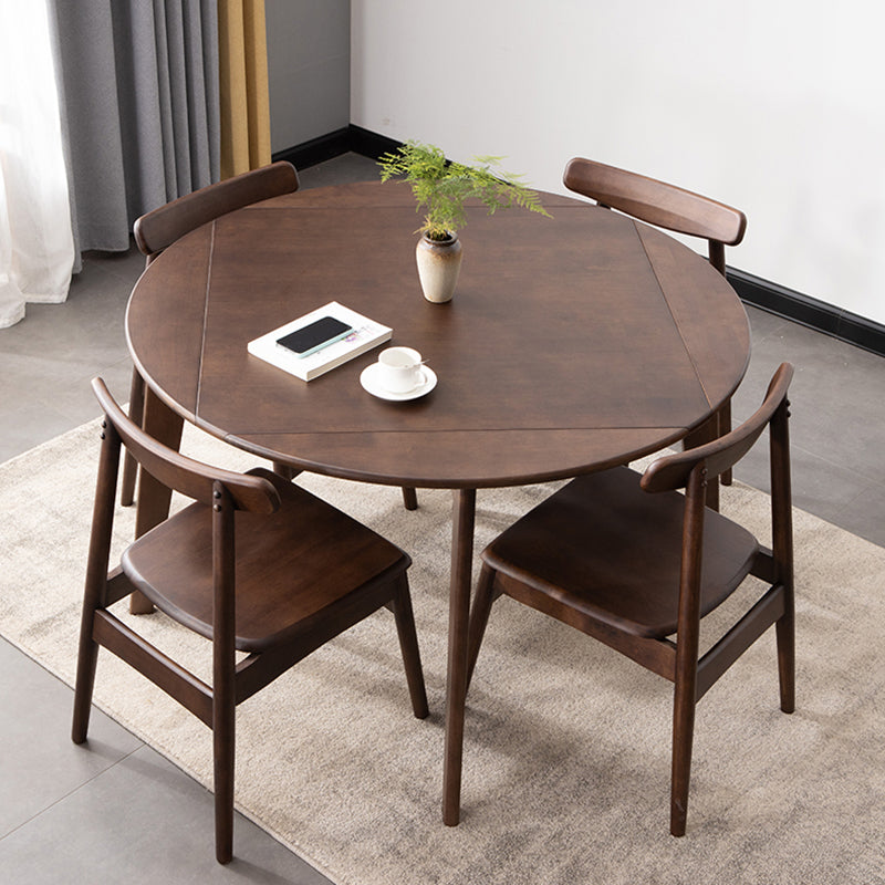 Modern Wood Adjustable Kitchen Dining Set 4 Leg Base Table with Folding Leaf