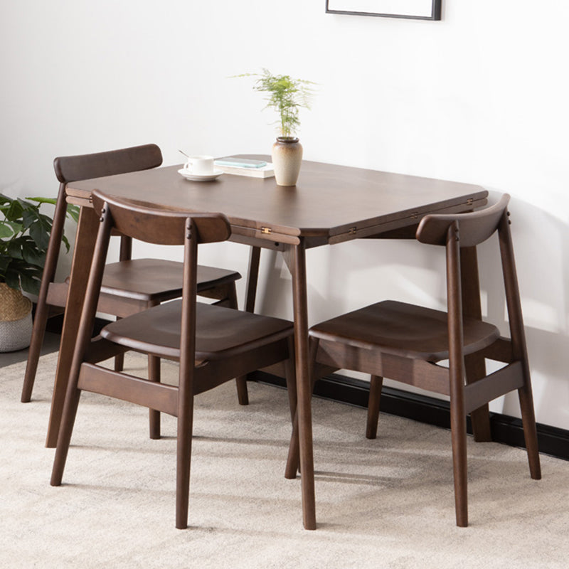 Modern Wood Adjustable Kitchen Dining Set 4 Leg Base Table with Folding Leaf