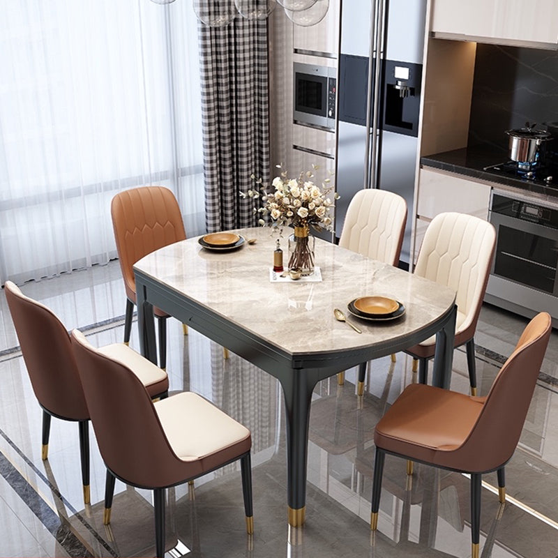 Modern Rectangle Shape Dining Set Sintered Stone Top Dining Table Furniture with Self-Storing¬†Leaf