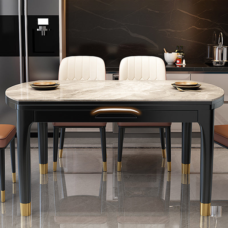 Modern Rectangle Shape Dining Set Sintered Stone Top Dining Table Furniture with Self-Storing¬†Leaf