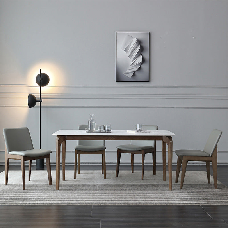 Contemporary Fixed Sintered Stone Dining¬†Room¬†Table¬†with 4 Solid Wood Legs Kitchen Dining Set