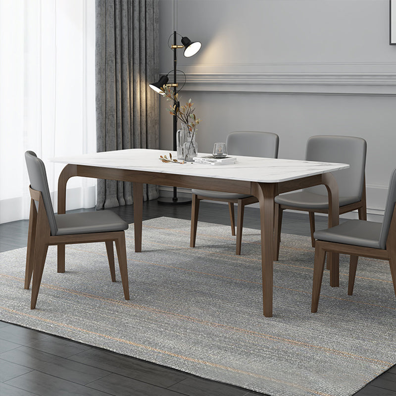 Contemporary Fixed Sintered Stone Dining¬†Room¬†Table¬†with 4 Solid Wood Legs Kitchen Dining Set