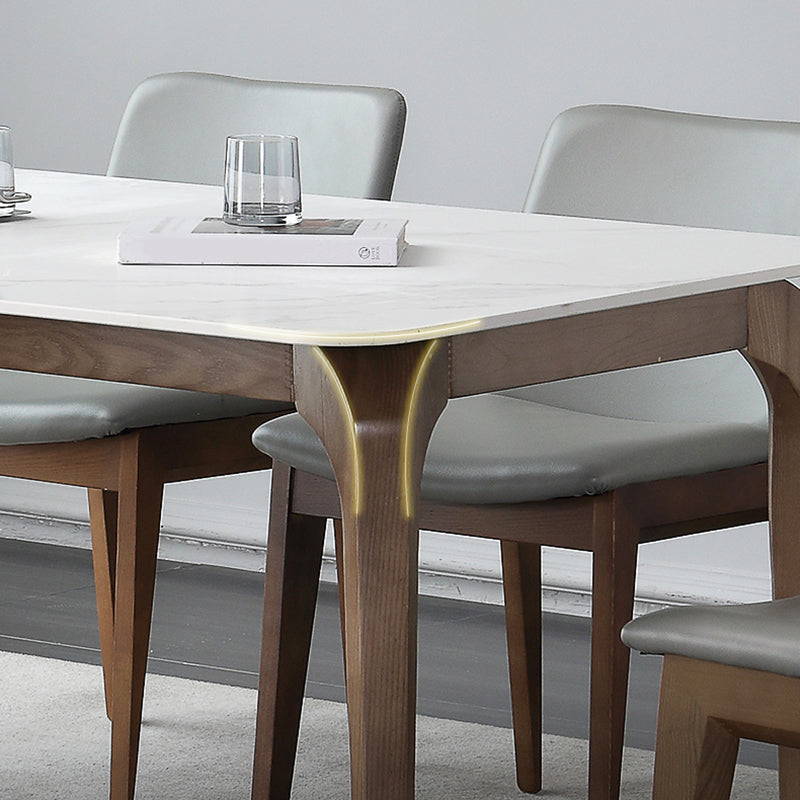 Contemporary Fixed Sintered Stone Dining¬†Room¬†Table¬†with 4 Solid Wood Legs Kitchen Dining Set