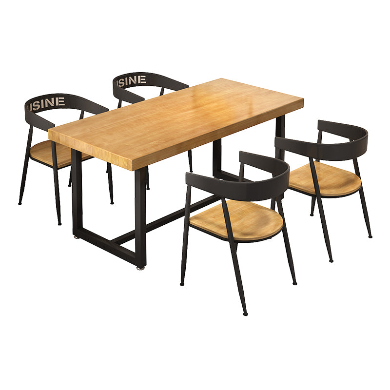 Industrial Style Solid Wood Dining Set with Rectangle Shape Table and Trestle Base for Home Use
