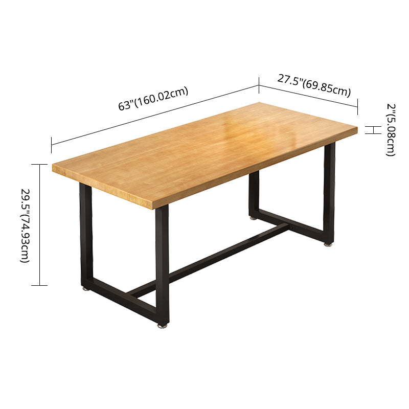 Juego de comedor de madera maciza de estilo industrial con mesa de forma rectangular y base de caballete para uso en el hogar