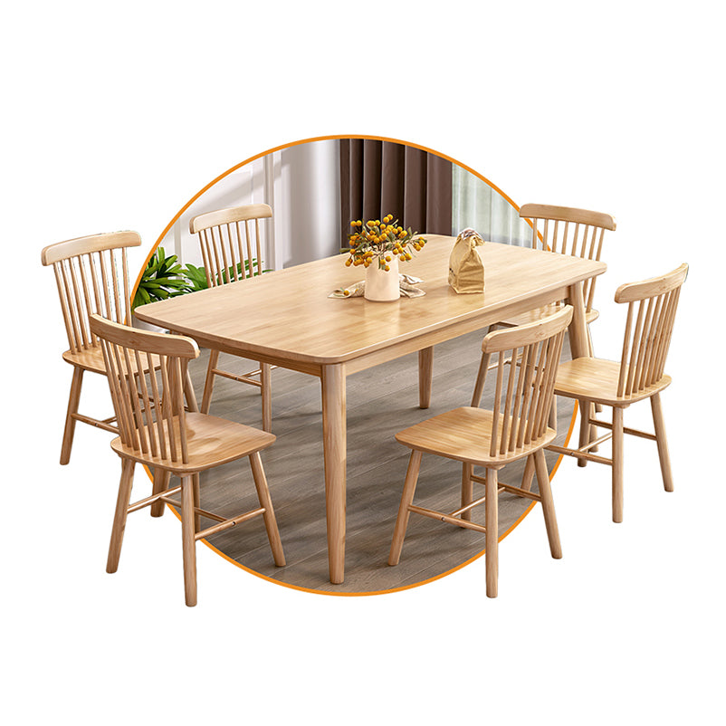 Modern Style Solid Wood Dining Set with  4 Legs Fixed Table Dinette Set for Dining Room