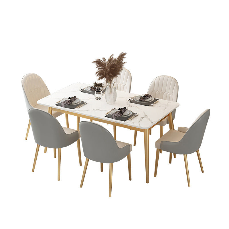 Modern Style Sintered Stone Dining Table with 4 Gold Legs Base for Home Use