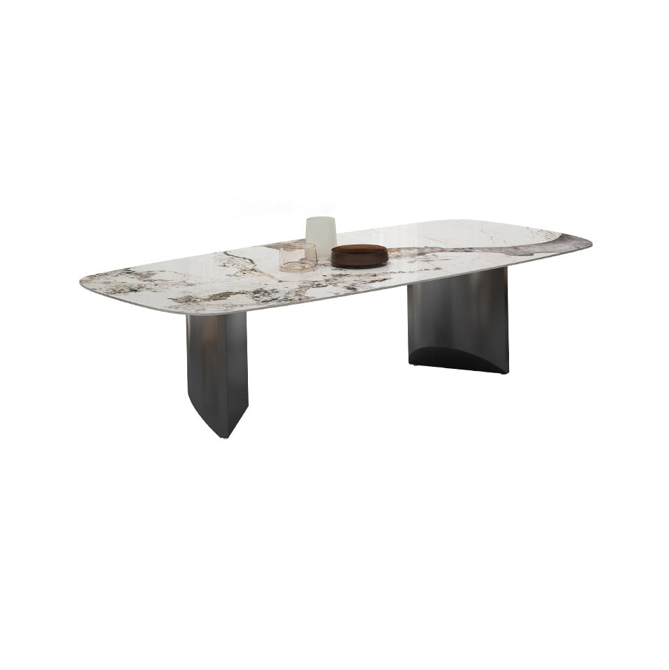 Standard Sintered Stone Top Dining Set with Black Metallic Legs for Kitchen