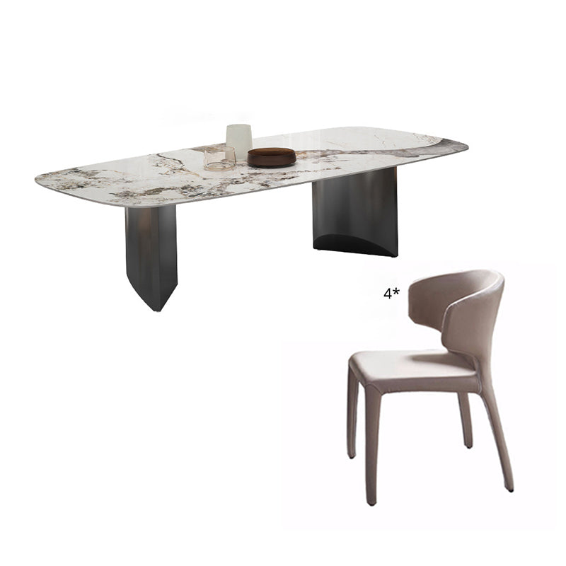 Standard Sintered Stone Top Dining Set with Black Metallic Legs for Kitchen