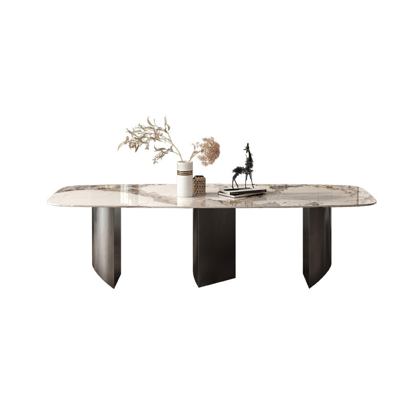 Standard Sintered Stone Top Dining Set with Black Metallic Legs for Kitchen