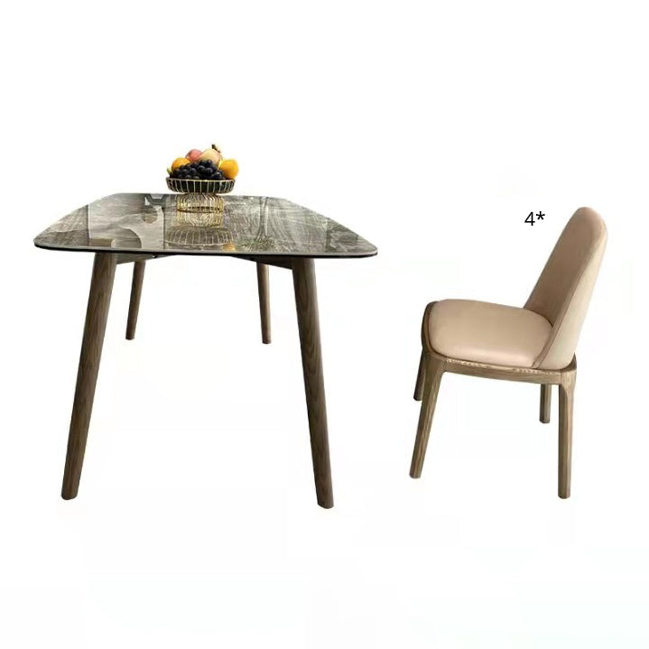 Eigentijdse vaste faux marmeren bovenste eetkamer tafel † met 4 massief houten poten keuken eetgelegenheid
