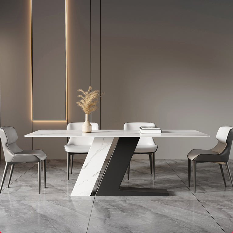Ensembles de restauration en pierre fritrée minimaliste avec table rectangle et meubles à manger de base en métal à 4 jambes