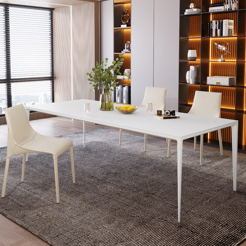 Modern Sintered Stone Standard Dining Set with Rectangle Table White Dining Set with 4 Legs Base