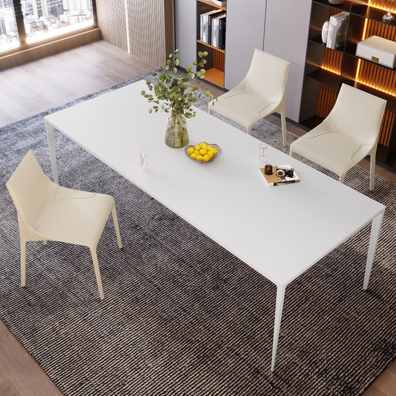 Modern Sintered Stone Standard Dining Set with Rectangle Table White Dining Set with 4 Legs Base