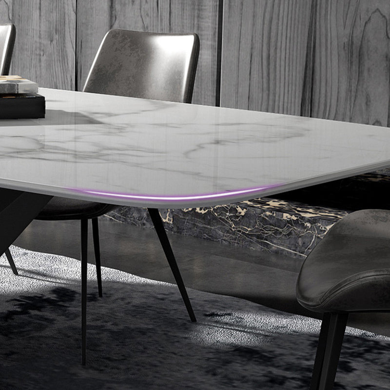 Ensemble de table à manger en pierre fritrée moderne avec table rectangle et jeu de restauration formelle de base de piédestal
