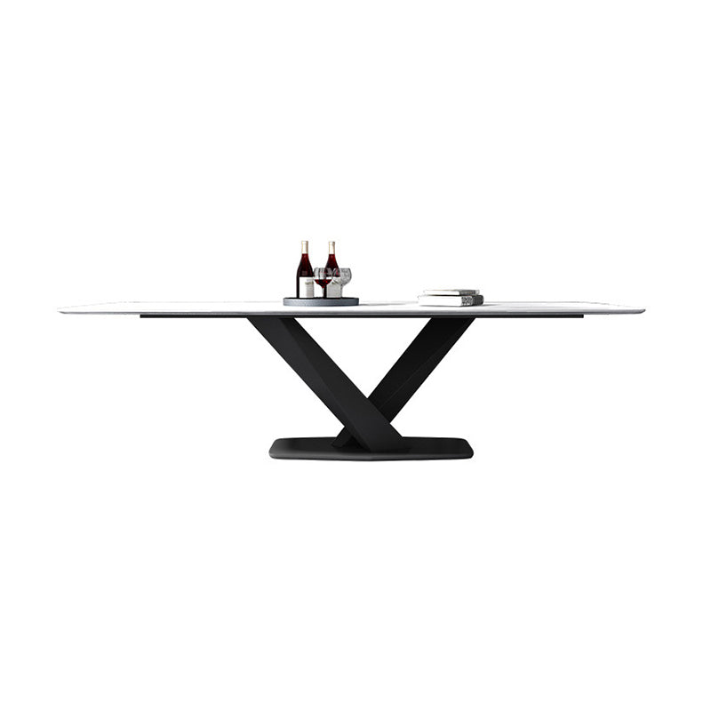 Ensemble de table à manger en pierre fritrée moderne avec table rectangle et jeu de restauration formelle de base de piédestal