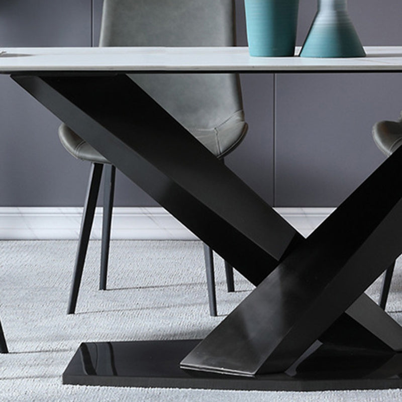 Ensemble de table à manger en pierre fritrée moderne avec table rectangle et jeu de restauration formelle de base de piédestal