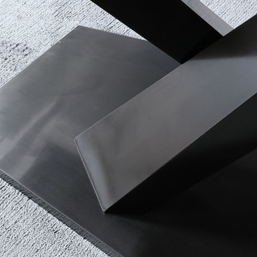 Ensemble de table à manger en pierre fritrée moderne avec table rectangle et jeu de restauration formelle de base de piédestal