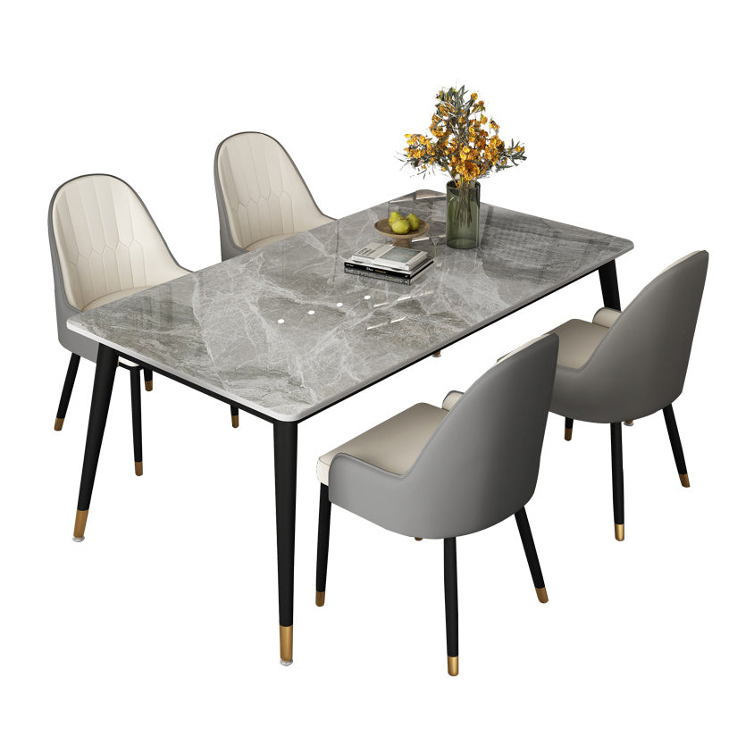 Modern Sintered Stone Rectangle Dining Set Standard White Dining Set with 4 Legs Base