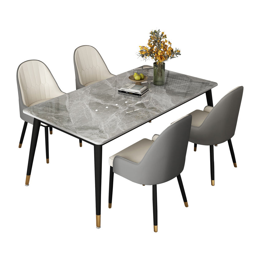 Juego de comedor rectángulo de piedra sinterizado moderno juego de comidas blancas estándar con 4 patas base