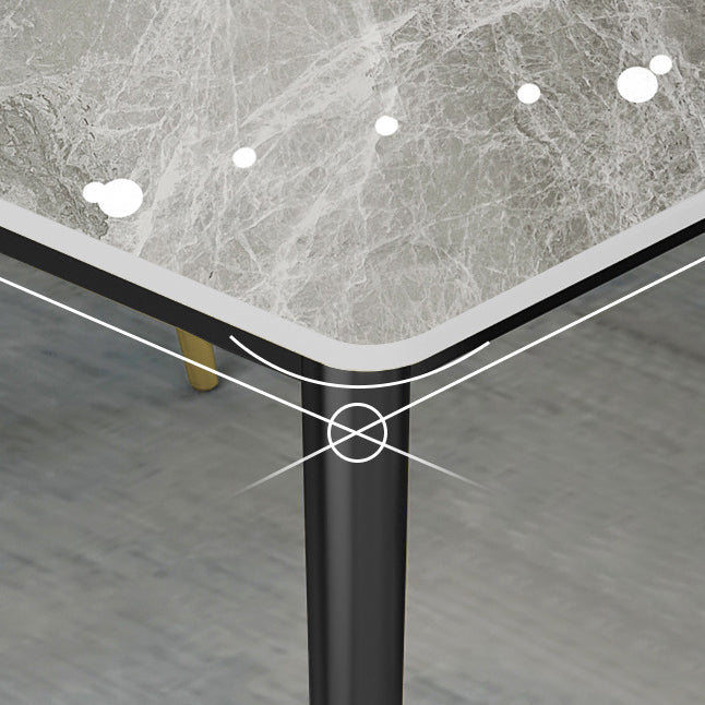 Juego de comedor rectángulo de piedra sinterizado moderno juego de comidas blancas estándar con 4 patas base