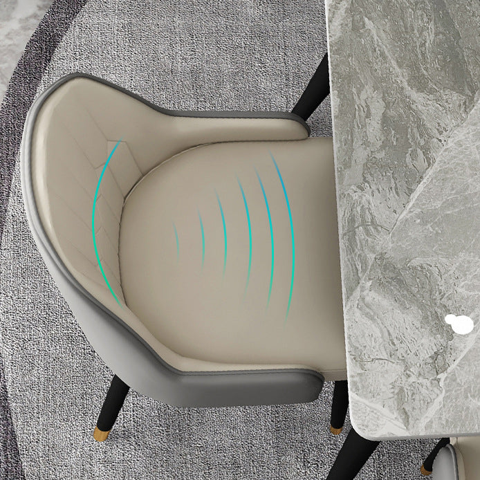 Juego de comedor rectángulo de piedra sinterizado moderno juego de comidas blancas estándar con 4 patas base