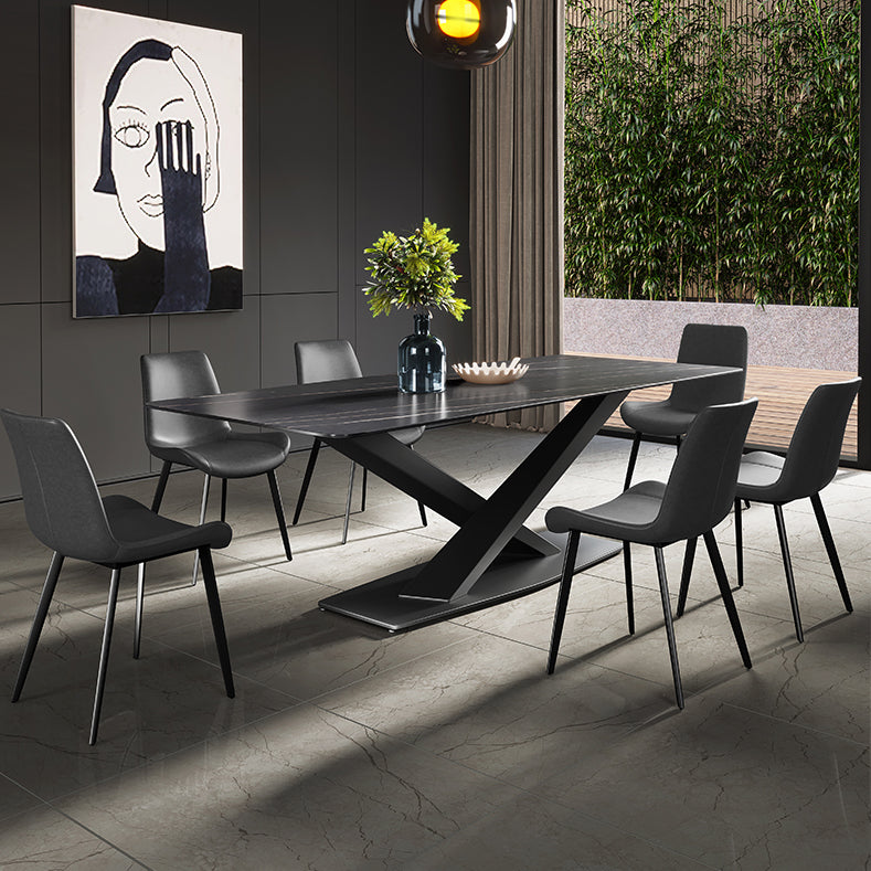 Modern Sintered Stone Rectangular DiningTable with Metal Base Black TableSet for Home