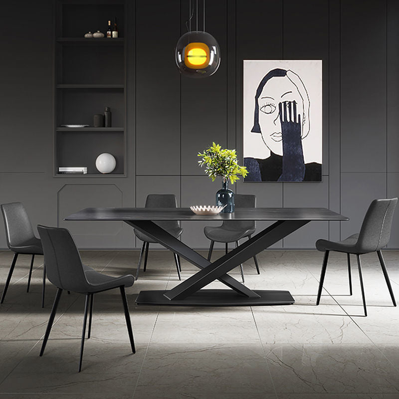 Moderne gesinterde stenen rechthoekig eetbaar met metalen basis zwarte tafelset voor thuis