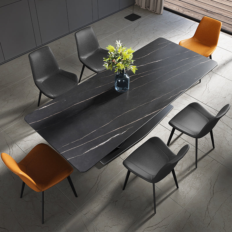 Modern Sintered Stone Rectangular DiningTable with Metal Base Black TableSet for Home