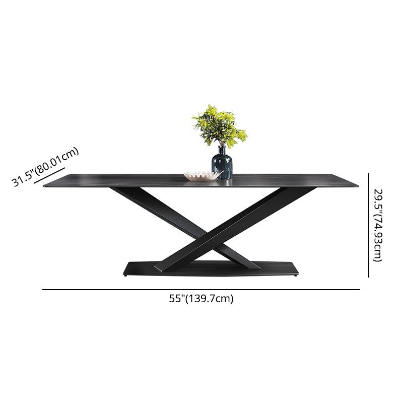Modern Sintered Stone Rectangular DiningTable with Metal Base Black TableSet for Home