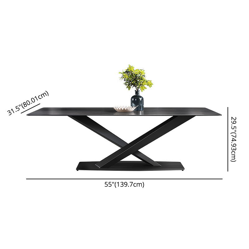 Moderne gesinterde stenen rechthoekig eetbaar met metalen basis zwarte tafelset voor thuis