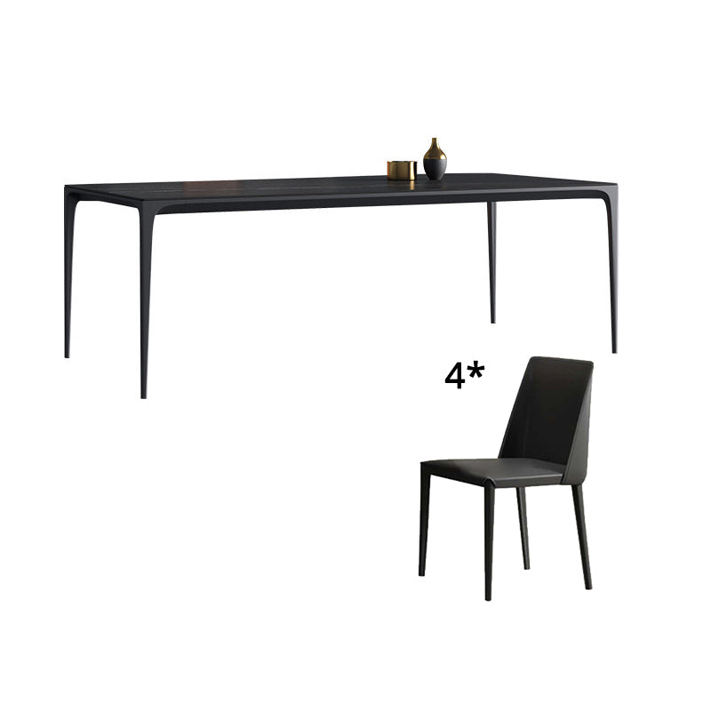 Modern Sintered Stone Black Dining Table Set with Rectangle Table and Metal Base Formal Dining Set