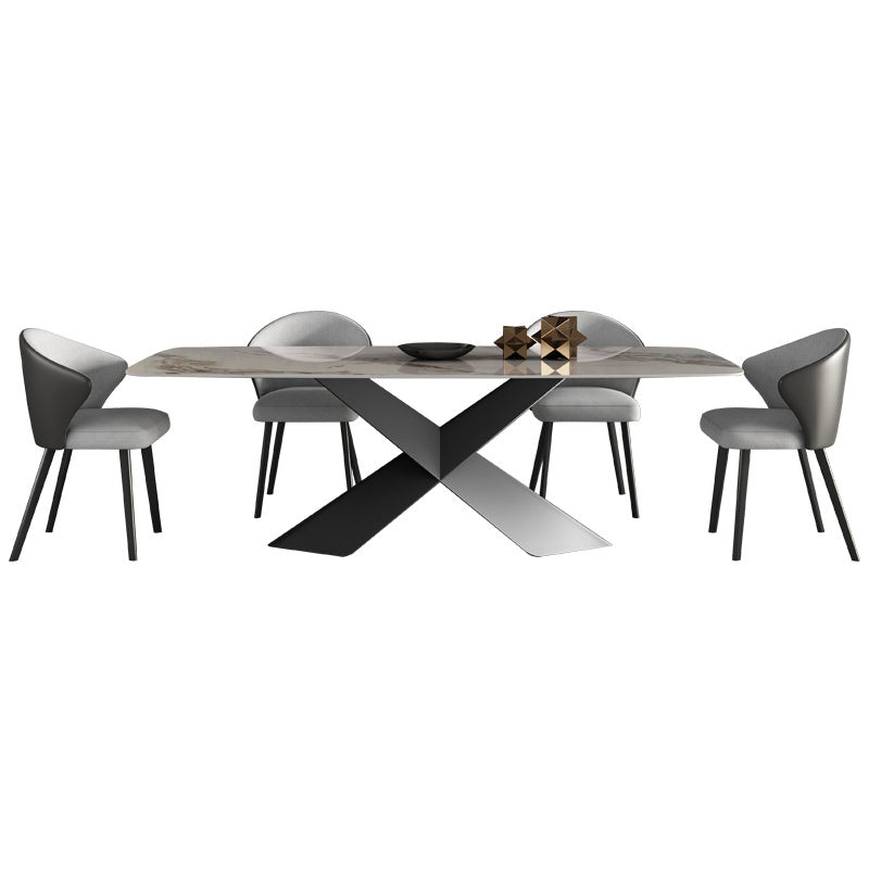 Modern Sintered Stone Dining Room Set with Rectangle Top and Black Base Furniture