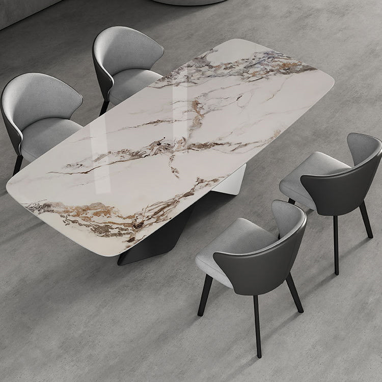 Modern Sintered Stone Dining Room Set with Rectangle Top and Black Base Furniture