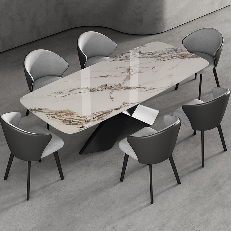 Modern Sintered Stone Dining Room Set with Rectangle Top and Black Base Furniture