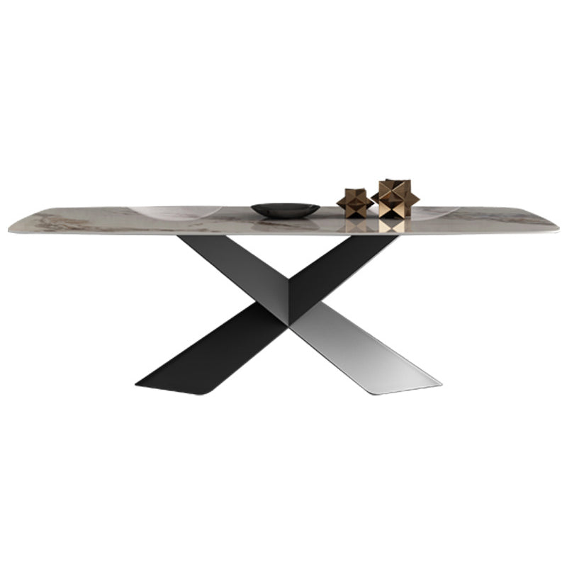 Modern Sintered Stone Dining Room Set with Rectangle Top and Black Base Furniture