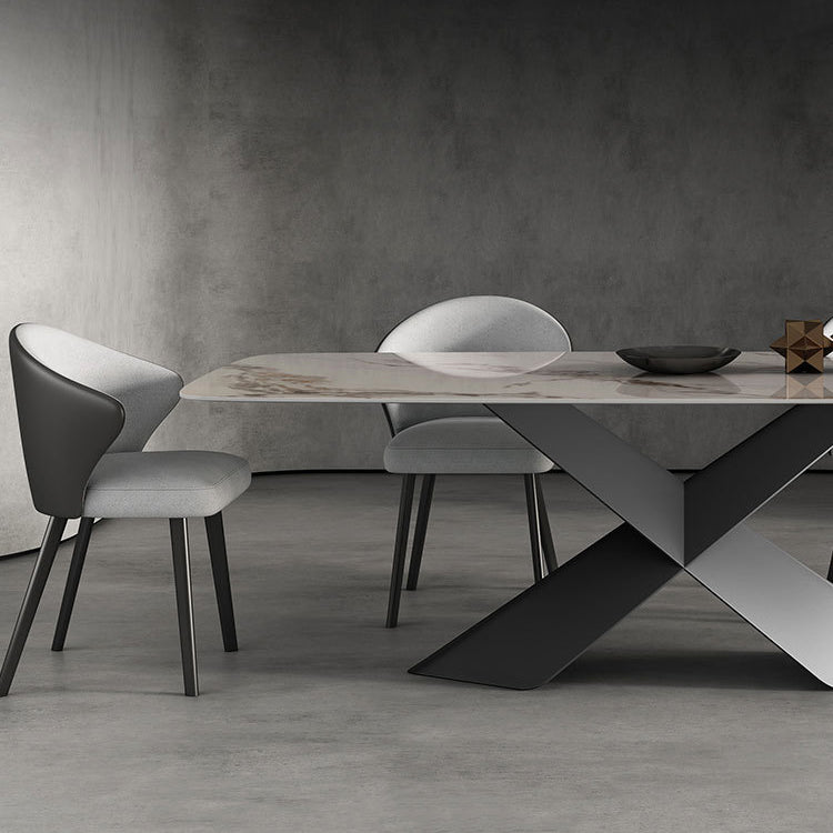 Modern Sintered Stone Dining Room Set with Rectangle Top and Black Base Furniture