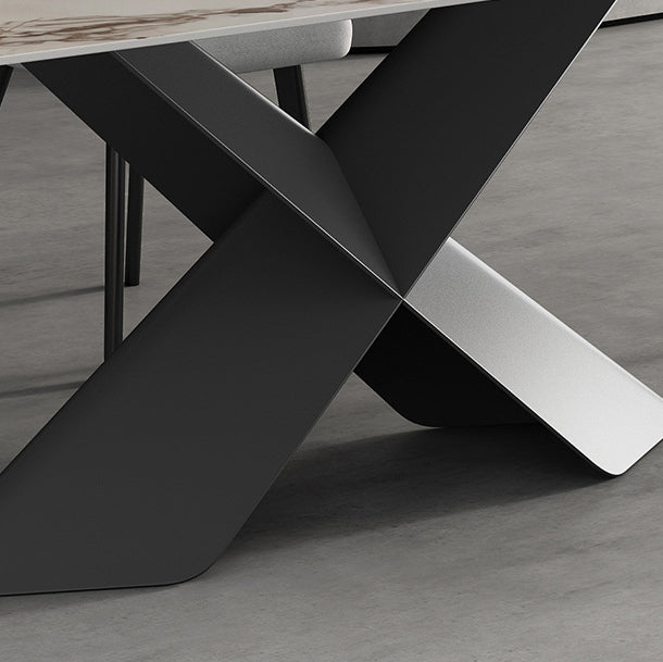 Modern Sintered Stone Dining Room Set with Rectangle Top and Black Base Furniture